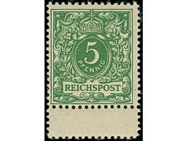 1890, Krone/Adler 5 Pfg. grün mit Zwischensteg unten, ist farbfrisch und sehr gut gezähnt. Die postfrische Marke ist in tadel