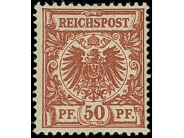 50 Pfg. bräunlichkarmin (braunkarmin quarzend), farbfrisch und sehr gut gezähnt, ungebraucht mit voller Gummierung und in tad