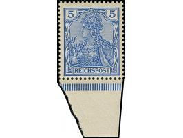 1900, Probedruck Germania Reichspost 5 Pfg. in Violettultramarin mit großem Teil des Unterrandes, farbfrisch, ungebraucht und