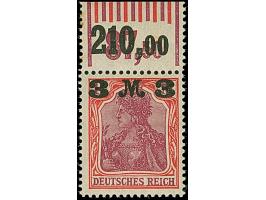 1921, Germania 3 M. auf 1¼ M. karminrot/dunkelkarminlila mit stumpfem Aufdruck, Walzendruck-Oberrandstück mit der Konfigurati