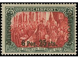 1900, Reichspost 6 Pes. 25 cts. auf 5 M., Type I ohne Nachmalung, farbfrisch, ungebraucht mit voller Originalgummierung und i