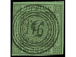 "176" BRONNBACH, zentrisch und klar auf 3 Kr. Auf grün, leicht berührt bis überrandig. Links unten kleine Eckbüge, sonst tade