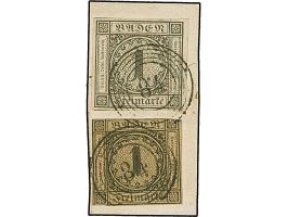 1 Kr. schwarz in jeweils wertstufengleicher Mischfrankatur mit 1851, 1 Kr. auf braun sowie 1860, 1 Kr. schwarz, je auf Briefs