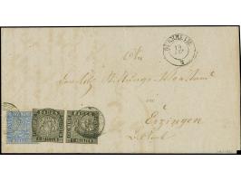 1 Kr. schwarz im waagerechten Paar und 3 Kr. ultramarin, alle farbfrisch und gut gezähnt, mit Nr. "30" und nebengesetztem DKr