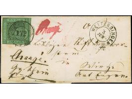 "172" sauber auf 3 Kr. auf grün in ausgabetypischem Schnitt, teils überrandig, mit sauber nebengesetztem DKr. "WEITERDINGEN 5