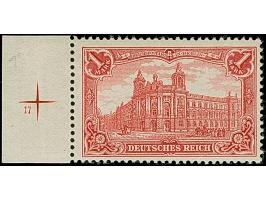 1 M. karminrot, Zähnungslöcher 25 : 16, farbfrisch und gut gezähnt mit linkem Seitenrand mit der Formnummer “17”. Die ungebra