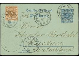 1900, Krone/Adler 3 Pfg. hellockerbraun mit Plattenfehler “Bruch der Banderolle rechts unten”, sauber mit EKr. “PEKING DP 2.2