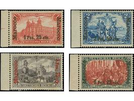 Amtlich nicht verausgabt: 3 C. auf 3 Pfg. bis 6 Pes. 25 cts. auf 5 M. “Deutsches Reich” ohne Wasserzeichen mit Aufdruck der A