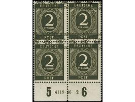 1948, Band auf Ziffer 2 Pfg. schwarz im Unterrand-Viererblock mit HAN “4118.46 2”, postfrisch, die rechte obere Marke ist ung