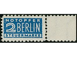 Notopfer 2 Pfg. gezähnt L 11¾ : 13½ und mit Wasserzeichen 3X mit Plattenfehler “X” (Feld 90), Randstück, postfrisch und in ei