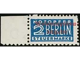 2 Pfg. (dunkel)blau gezähnt L 11¾ : K 14 : &nbsp;K14 : K 14 &nbsp;mit rotem Aufdruck und Wasserzeichen 1W &nbsp;Randstück (Fe