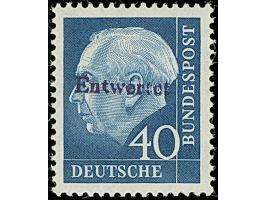 1960, Heuss II 40 Pfg. schwärzlichblau auf gelb fluoreszierendem Papier mit violettschwarzem Handstempel “Entwertet”, postfri