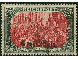 1900/03, 6 Pes. 25 cts auf Reichspost 5 M., Type I ohne Nachmalung mit Stempel “MARRAKESCH 27.11.02”, in tadelloser Erhaltung