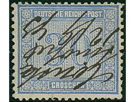 1872, Innendienst 30 Gr. (grau)ultramarin mit kopfstehender handschriftlicher Entwertung “Constan-tinopel 12/9.73”. Die farbf