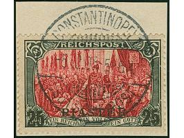 1900/04, 25 PIA auf Reichspost 5 M. , Type I ohne Nachmalung, klar mit Stempel “CONSTANTINOPEL DP 6.12.05” auf Briefstück, in