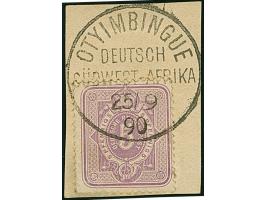 1888, 5 Pfg. violettpurpur mit klarem Stempel “OTYIMNGUE DSWA 15.9.90” auf Briefstück. Die Marke mit wenigen verkürzten Zähne