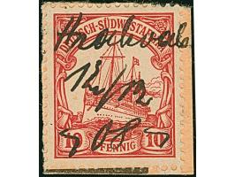 “Arahoab 12.12.08” handschriftlich auf Kaiseryacht 10 Pfg. mit Wasserzeichen auf Postanweisungs-Briefstück, in einwandfreier 