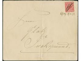 “Rössing 19.4.99” handschriftlicher Aufgabevemerk der Bahnpost mit Ausgabe 1898 10 Pfg. mit Federstrich-Entwertung auf Briefk