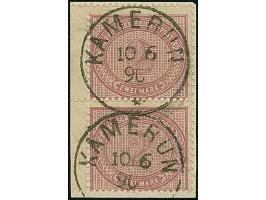 1888, 2 M. lebhaftgraulila mit Teil des Zwischenstegs links im senkrechten Paar je mit klarem Stempel “KAMERUN 10.6.96” auf B