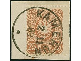 1888, 25 Pfg. orangebraun, etwas dezentriert mit Teil des Oberrandes mit klarem Stempel “KAMERUN 2.11.89” auf Briefstück. Die