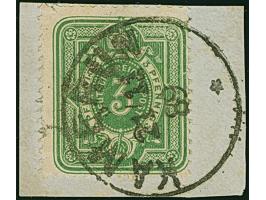 1888, 3 Pfg. gelblichgrün mit klarem Stempel “KAMERUN 21.11.89” auf Briefstück. Die farbfrische Marke hat oben wenige leicht 