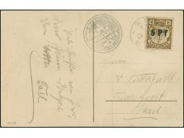 1900, 2. Ponape-Provisorium 5 Pf auf 3 Pfg. mit kopfstehendem Aufdruck mit Stempel "PONAPE (KAROLINEN 12.7.10) auf Ansichtska