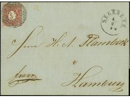 2 Sch. dunkelrosarot, schöne tiefe frische Farbe und allseits gleichmäßig breitrandig, mit glasklar aufgesetztem Roststempel 