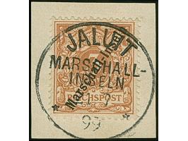 1897/1900, Diagonalaufdruck 3 Pfg. hellockerbraun mit klarem Stempel “JALUIT MARSCHALL-INSELN 21.7.99” auf Briefstück. Die fa