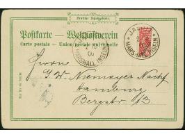 1900, 10 Pfg. senkrecht halbiert, linke Hälfte mit Stempel “JALUIT MARSHALL-INSELN 2.2.00” auf Ansichtskarte mit Grußtext nac