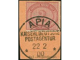 1899, 2 M. rötlichkarmin mit klarem Stempel “APIA KDPAg 22.2.00” auf Postanweisungs-Briefstück. Die farbfrische Marke ist gut