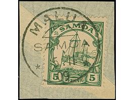 “MALUA SAMOA 5.11.09” zweimal klar auf Kaiseryacht 3 und 5 Pfg. auf zwei Briefstücken, in einwandfreier Erhaltung, jeweils mi