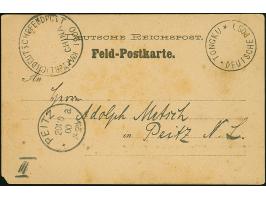 1900, “TONGKU DP **” klar ohne Datum auf Feldpost-Karte mit viel Text und sogenannten Wagenrad-Stempel nach Peitz mit vorders