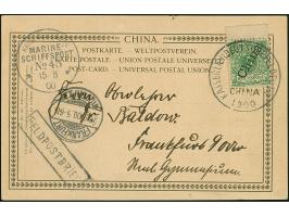 1900, sogenannter Wagenradstempel “KAISERLICH DEUTSCHE FELDPOST CHINA 1900” (Type 2) auf Steilaufdruck 5 Pfg. auf Ansichtskar