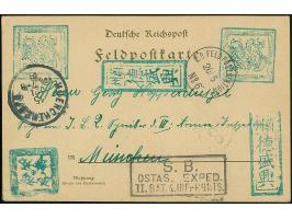 1901, “K.D.FELD.POSTSTATION No. 6 26.5..” klar auf Feldpost-Ansichtskarte mit viel Text und grünen chinesichen Nebenstempeln 