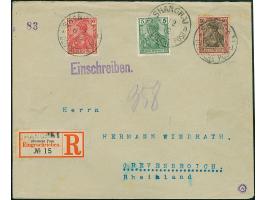 1900, Reichspost 50 Pfg., 10 Pfg. und 5 Pfg. je mit Stempel “SHANGHAI DP *a 6.2.02” auf leicht überfrankiertem R-Brief der 2.