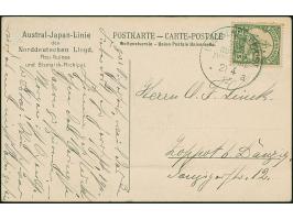 “DSP NEU-GUINEA ZWEIGLINIE *a 21.4.12” (Dampfer Coblenz) sehr klar auf Kaiseryacht 5 Pfg. auf Vordruck-Ansichtskarte “Chinese