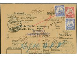 1906/19, Kaiseyacht 10 Pfg. und zwei Einzelwerte 20 Pfg. mit Wasserzeichen, mit Stempel “FAHLGRASS Bz. WINDHUK DSWA 26.11.13”