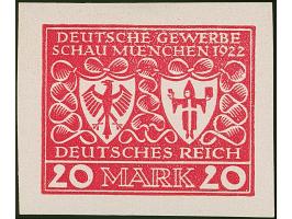 1922, Gewerbeschau München 20 Mark, sieben verschiedenfarbige ungezähnte Essays im Großformat auf Kunstdruckpapier ohne Gummi