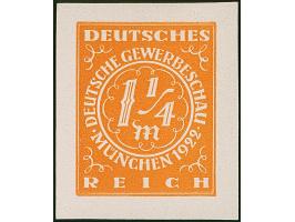 1922, Gewerbeschau München 1 ¼ Mark, sieben verschiedenfarbige ungezähnte Essays im Großformat auf Kunstdruckpapier ohne Gumm