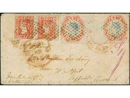 1854, 3rd Printing 4a bright red &amp; bright blue, Head Die II, Frame Die I, horizontal of Stone S1, positions 11-12, large 