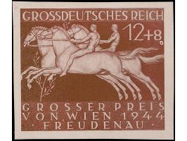 1944, Großer Preis von Wien 12 Pfg. als ungezähnte Foto-Essays in Braun in zwei verschiedenen Formaten (50 x 48 mm und 73 x 6