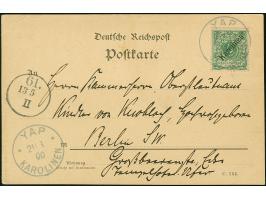 1899/1900, Diagonalaufdruck 5 Pfg. mit Stempel “YAP KAROLINEN 21.3.00” auf Postkarte mit rückseitig aufgeklebtem Foto mit Dat