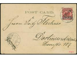 1900. 5 Pf auf 10 Pfg. lebhaftlilarot mit zusätzlichem Handstempel “5 Pf.” (größere Type), mit Stempel “TSINGTAU KIAUTSCHOU 2