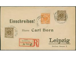 1897, Krone/Adler 25 Pfg. gelblichorange und zwei Einzelwerte 3 Pfg. dunkelockerbraun je mit Stempel “JALUIT MARSHALL-INSELN 