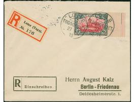 1900/19, Kaiseryacht 5 Mark mit rechtem Rand und Stempel “LOME TOGOGEBIET 27.9.13” auf überfrankiertem R-Brief nach Berlin-Fr