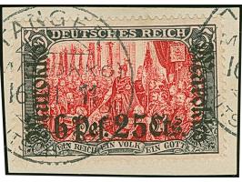 1911, Friedensdruck 6 Pes. 25 cts. auf 5 M. schwarz/dunkelkarmin, sogenannter “Ministerdruck” mit Stempel “TANGER (MAROKKO) 1