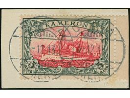1900, Kaiseryacht 5 M. rechts mit Teilrand und Stempel “DUALA KAMERUN 3.12.13” auf Briefstück, in einwandfreier Erhaltung, si