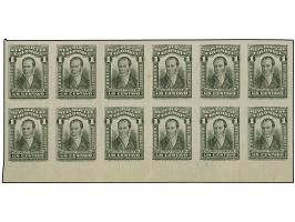 1917, Camilo Torres 1 c., plate proofs in black, green, sepia and orange, each in block of ten without gum, the orange block 