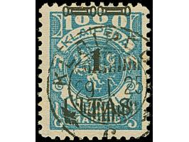 1923, 1 L. auf 1000 M. grünlichblau &nbsp;mit Aufdrucktype “VI” (Feld 39), sauber gestempelt und in einwandfreier Erhaltung, 