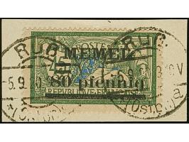 1920, 80 pf auf 45 C. schwärzlicholivgrün/grauultramarin mit Stempel “Ruß * (Ostpr.) a 5.9.20.” auf Briefstück. Die Marke mit